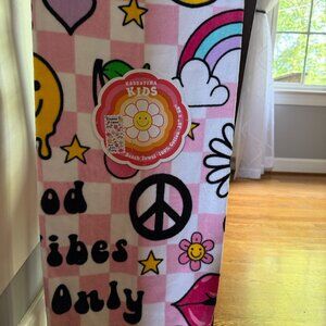 Kassafina Kids Beach Towel Summer Rainbow Hearts 28x58 Pink 100% Cotton